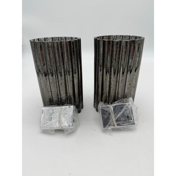 Illuminated Mercury Glass Hurricanes by‎ Valerie Midnight Set of 2 NIB - Picture 2 of 3